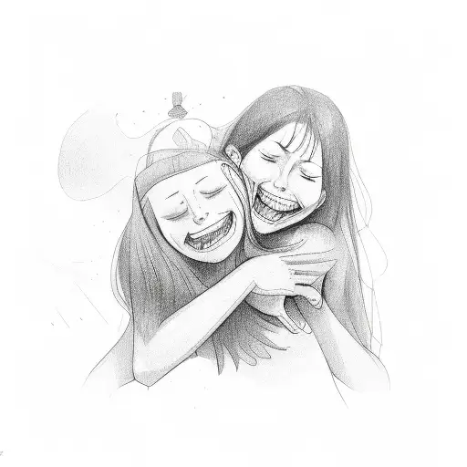 A woman hugging her knees and smiling tattoo design idea