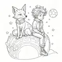 little prince character on planet with fox tattoo design idea