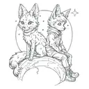 little prince character on planet with fox tattoo design idea