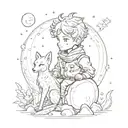 little prince character on planet with fox tattoo design idea