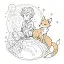 little prince character on planet with fox tattoo design idea