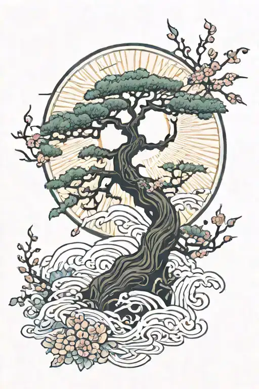 poision tree branch with a sun on top tattoo design idea