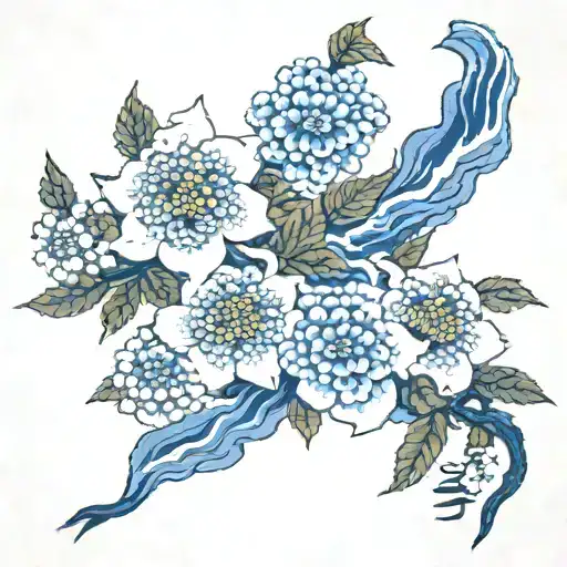 blue ridge mountains sleeve ginseng blossoms wrap tattoo design idea