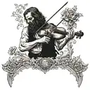 a version of Arnold Böcklin's painting "A Self-Portrait with Death playing the Fiddle" in old school tattoo style, black tattoo design idea