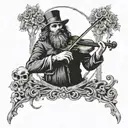 a version of Arnold Böcklin's painting "A Self-Portrait with Death playing the Fiddle" in old school tattoo style, black tattoo design idea