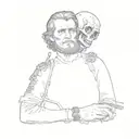 a version of Arnold Böcklin's painting "A Self-Portrait with Death playing the Fiddle" in old school tattoo style, black tattoo design idea