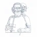 a version of Arnold Böcklin's painting "A Self-Portrait with Death playing the Fiddle" in old school tattoo style, black tattoo design idea