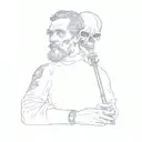 a version of Arnold Böcklin's painting "A Self-Portrait with Death playing the Fiddle" in old school tattoo style, black tattoo design idea