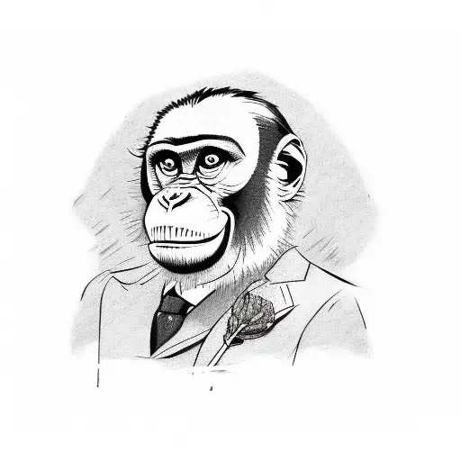 a monkey with suit in peaky blinder style tattoo design idea