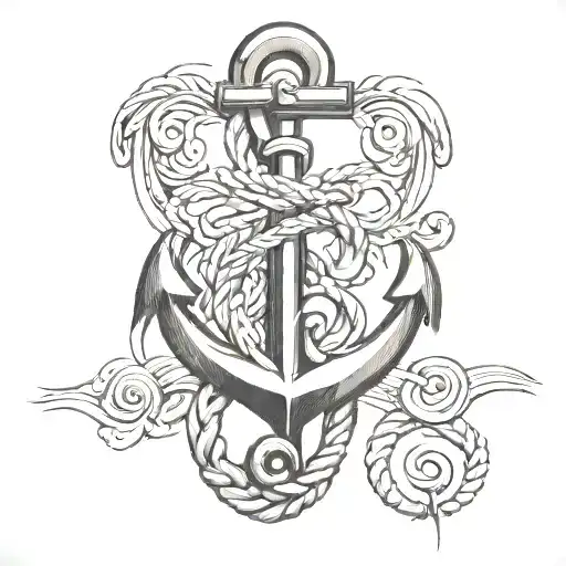 nautical anchor with a rope that is entwined around the anchor but in the shape of a treble clef tattoo design idea