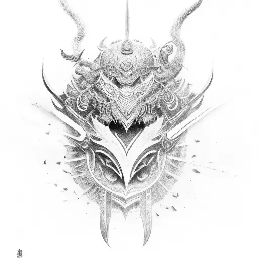 full body oriental warrior facing the sun tattoo design idea