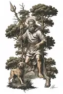 saint christopher walking in the forest tattoo design idea