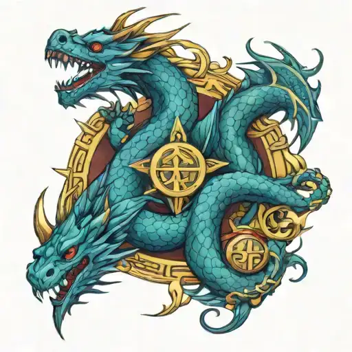 libra Aquarius dragon intertwined tattoo design idea