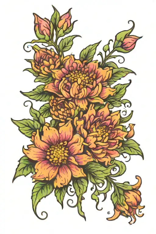 "I AM BECAUSE YOU WERE" MCMLXXIX aster flowers blooming tattoo design idea