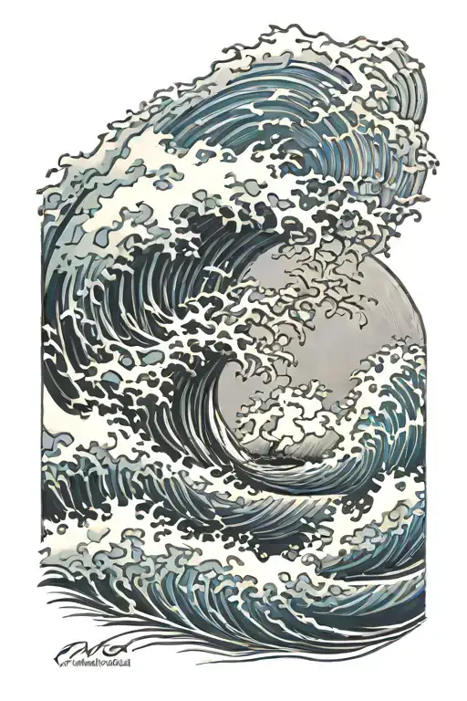 large tidal wave crashing over Māori design   tattoo design idea