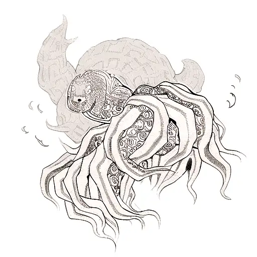 A tattoo of a kraken inspired by Norse mythology in a dotwork style tattoo design idea