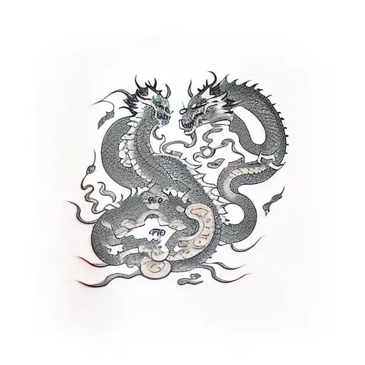 The shadow of 8 cats and a dragon tattoo design idea