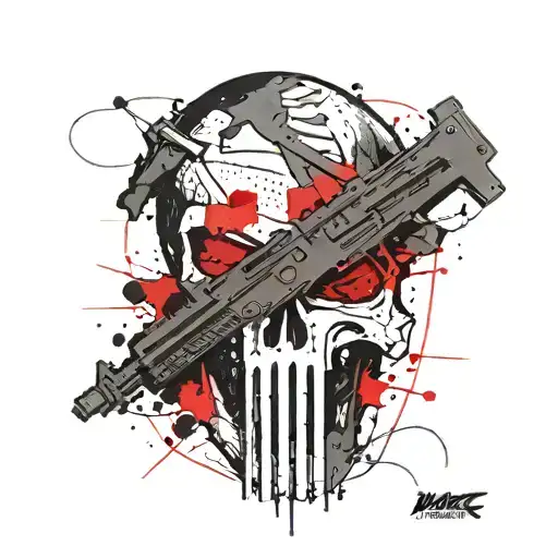 give me a tattoo that covers the whole arm with a maxtac design and the punisher logo tattoo design idea