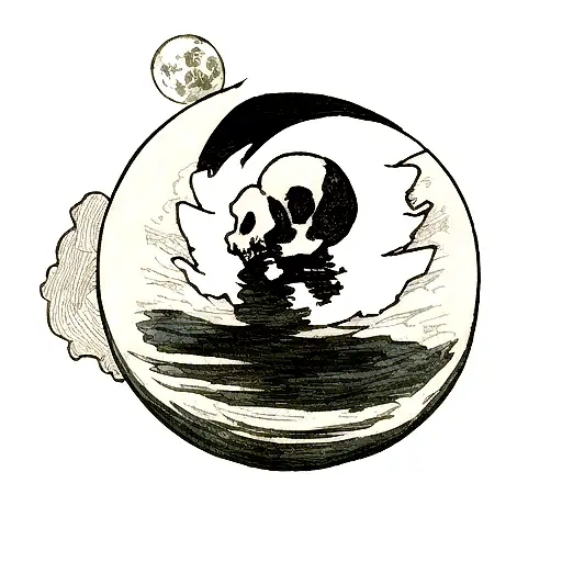 skull and moon combined. make the moonskull on its side profile. the moon has been broken open from an i tattoo design idea
