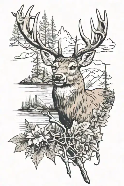 deer, fishing, morel mushrooms, crossbow, rifle & outdoor scenery tattoo design idea