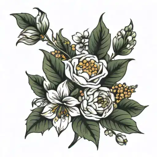 January March April May October Birth Flower Bouquet" tattoo design idea