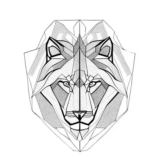 geometric lion an wolf half splitted tattoo design idea