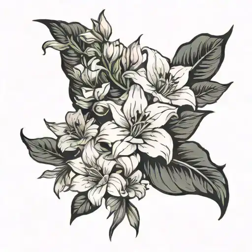 iri flower, gladiola flower, cosmo flower bouquet tattoo design idea