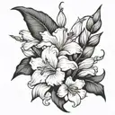 iri flower, gladiola flower, cosmo flower bouquet tattoo design idea