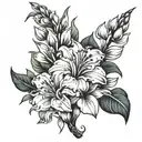 iri flower, gladiola flower, cosmo flower bouquet tattoo design idea