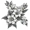 iri flower, gladiola flower, cosmo flower bouquet tattoo design idea