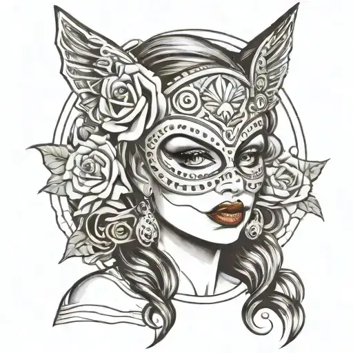 chicano lady with mask  tattoo design idea