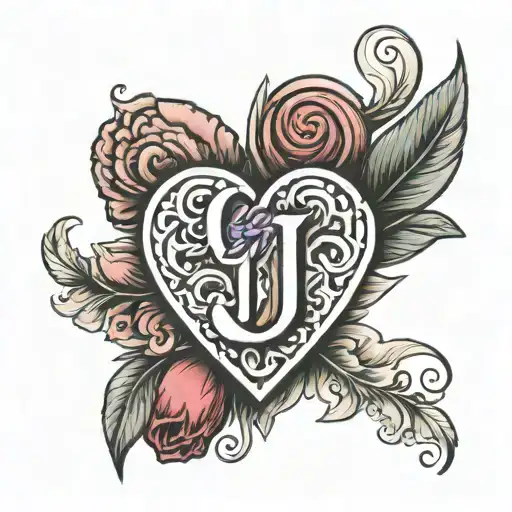 letter J inside the heart tattoo design idea