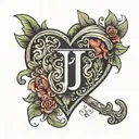 letter J inside the heart tattoo design idea