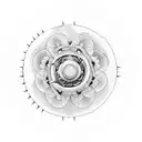 A minimalist design of a circular gear shifter with two jasmine flowers intertwined around it tattoo design idea