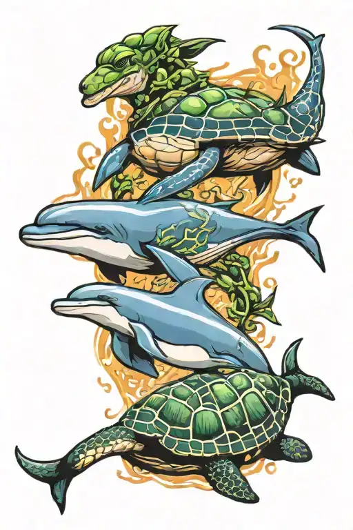 dolphin and turtle   tattoo design idea