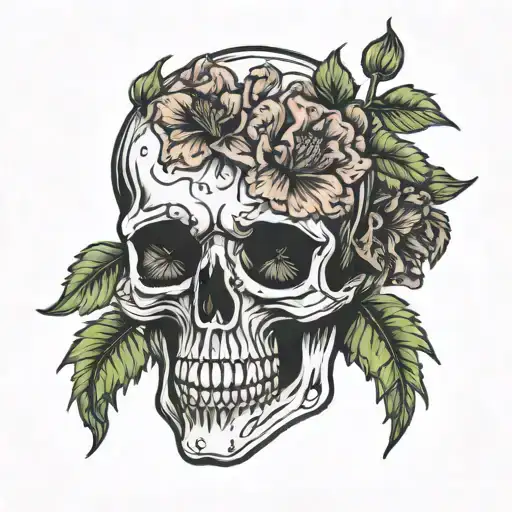 carnation flower and hand skull tattoo design idea