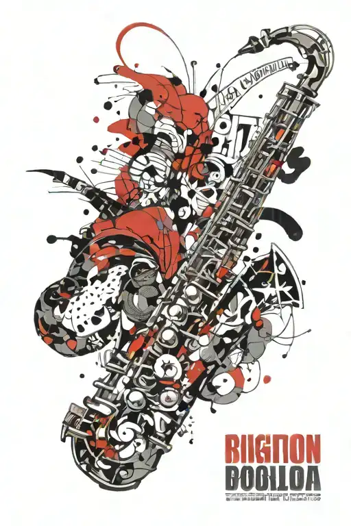 saxophone made with word BRIGHTON  tattoo design idea
