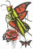 praying mantis holding a black moth tattoo design idea