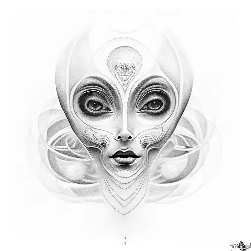 Imagine an ethereal and mystical entity, a perfect balance between the feminine and the unknown. It resembles an alien o tattoo design idea