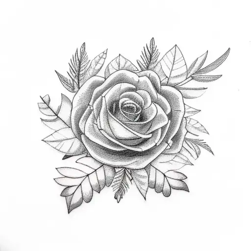 seagull with leaves and flowers tattoo design idea