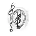 music stave in treble clef and the notes a b b a but the first b is backwards tattoo design idea