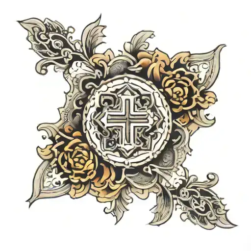 An intricate mandala design with a cross shape at its center tattoo design idea