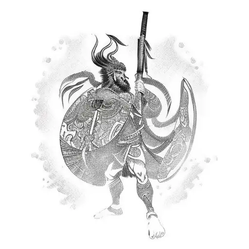 lonely warrior with a greek god body sleeve tattoo design idea