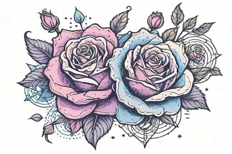 galaxy stars planets purple pink blue rose tattoo design idea