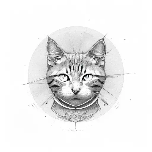 orange cat face in a sun tattoo design idea