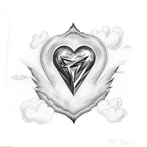 Chest Tattoo of Zues throwing a lightning bolt at the heart in the clouds tattoo design idea