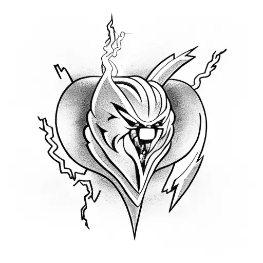 Chest Tattoo of Zues throwing a lightning bolt at the heart in the clouds tattoo design idea