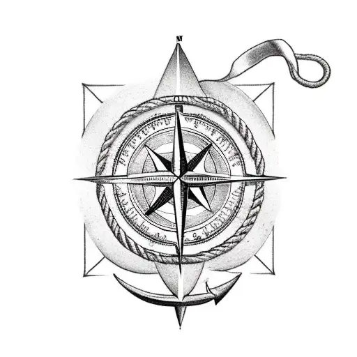 old school compass with anchor and rope, the text "Forever guide me in to safe harbour" tattoo design idea