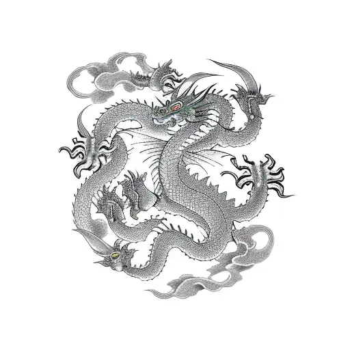 dragon with 3 baby dragons tattoo design idea