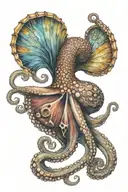 octopus on hand rainbow nautilus fibonacci shell, shells, whales, manta rays, hibiscus, plumerias, wave tattoo design idea